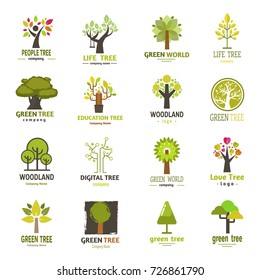 Green tree logo badge green silhouette for company nature eco emblem design collection vector.