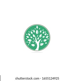Diseño del logo del árbol verde. Diseño abstracto de vectores de elementos orgánicos. Icono de concepto de Logotipo de vida Feliz.	