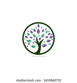 Diseño del logo del árbol verde. Diseño abstracto de vectores de elementos orgánicos. Icono de concepto de Logotipo de vida Feliz.	