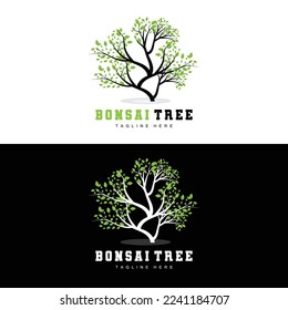 Green Tree Logo Design, Bonsai Tree Logo Illustration, Leaf And Wood Vector