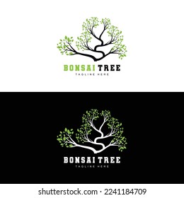 Green Tree Logo Design, Bonsai Tree Logo Illustration, Leaf And Wood Vector