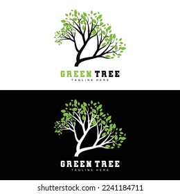 Green Tree Logo Design, Bonsai Tree Logo Illustration, Leaf And Wood Vector