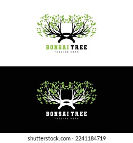 Green Tree Logo Design, Bonsai Tree Logo Illustration, Leaf And Wood Vector