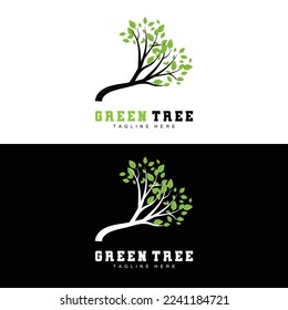 Green Tree Logo Design, Bonsai Tree Logo Illustration, Leaf And Wood Vector