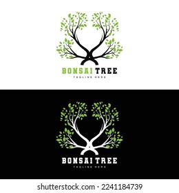 Green Tree Logo Design, Bonsai Tree Logo Illustration, Leaf And Wood Vector