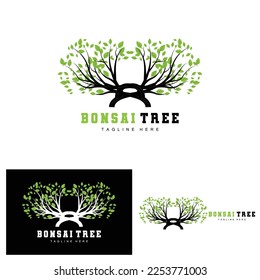 Green Tree Logo Design, Bonsai Tree Logo Illustration, Leaf And Wood Vector