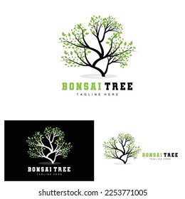 Green Tree Logo Design, Bonsai Tree Logo Illustration, Leaf And Wood Vector