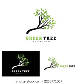 Green Tree Logo Design, Bonsai Tree Logo Illustration, Leaf And Wood Vector