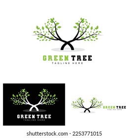 Diseño De Logotipos De Árbol Verde, Ilustración De Logotipos De Árbol Bonsai, Vector De Hojas Y Madera