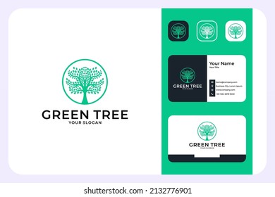 green tree logo design and business card
