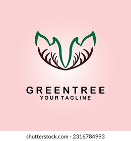 green tree logo design line art