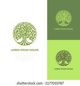 Green tree logo design. Modern illustration. Isolated vector. Great for emblem, monogram, invitation, flyer, menu, brochure or any desired idea.