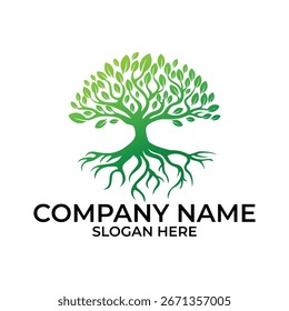 Green Tree Logo Design, Nature Leaf Vector Template
