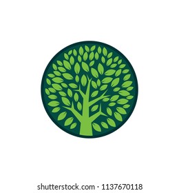 Green tree logo icon. Natural forest template design. Family life community vector illustration