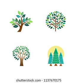 Green tree logo icon. Natural forest template design. Family life community vector illustration