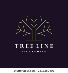 Ilustración vectorial de la línea del logotipo del árbol verde