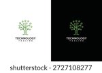 A green tree logo on a contrasting white and black background viewed from the front