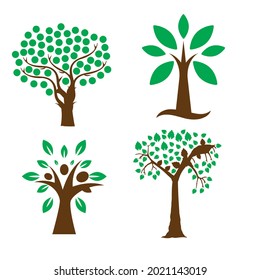 Green tree logo original design set of vector Illustrations in green colors. Collection of various green tree vector icon set on white background