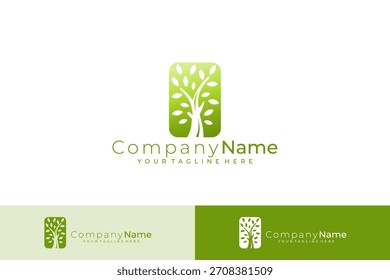 green tree logo in a square box, green nature logos