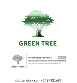 Green tree logo template with a stripes style for the tree and with a green dominant color for your park logo.