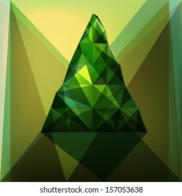Green tree made of polygons. Christmas card
