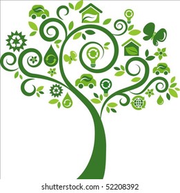 Green tree with many ecological icons