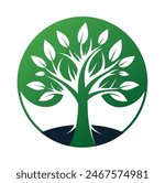 Green Tree Minimalistic Logo Eco Logo Green Tree in Circle Logo