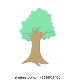 Green tree, oak, isolated on white. Vector illustration. Environment, garden, forest, oxygen, ecology, organic emblem, symbol.