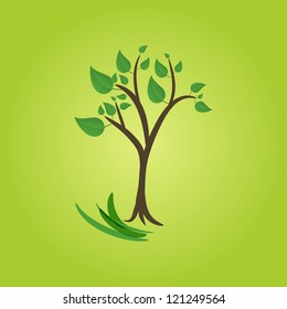 green tree on green background