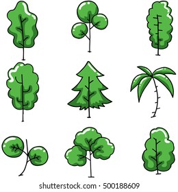 Green tree on doodles set vector art