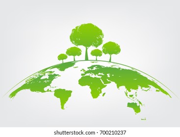 Green tree on earth for ecology friendly concept and World environment and sustainable development concept, vector illustration