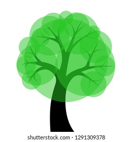 Green tree on white background. Stylized isolated simple vector. For print on postcard or part of interior