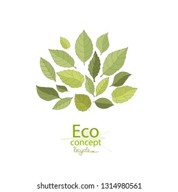 Green tree on white background. Bright fresh green leaves. Ecology theme Happy Earth Day. Environmentally friendly world. Concept of info graphics. Logo. Vector illustration. Minimalistic style.