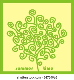 Green tree on the yellow background. Vector illustration.