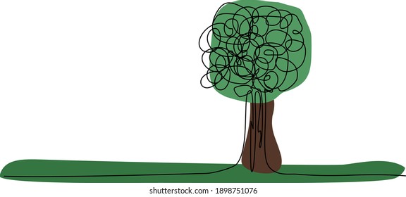 Green tree in one line style for save nature idea vector illustration