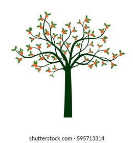 Green Tree and Orange Fruits. Vector Illustration.