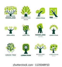 Green tree park or woodland vector icons