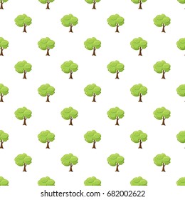 Green tree pattern seamless repeat in cartoon style vector illustration