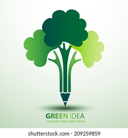 Green tree pencil creative idea,vector illustration
