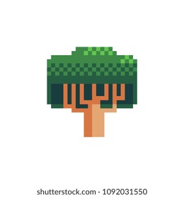 Green tree pixel art icon isolated vector illustration. Eco Green Organic Oak Plant Logotype concept. Design logo, mobile app, sticker, embroidery. Game assets 8-bit sprite. 