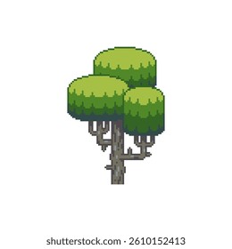 Green tree pixel art icon isolated vector illustration. Eco Green Organic Oak Plant Logotype concept. Design logo, mobile app, sticker, embroidery. Game assets 8-bit sprite. 