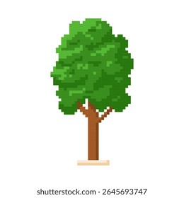 Green tree pixel art vector icon. Cartoon pixelated summer forest plant isolated. Flora garden environment design element. Retro 8 bit video game nature asset