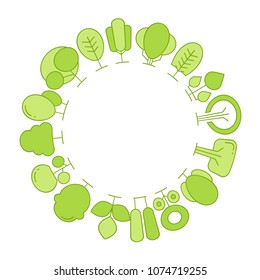 Green tree and plant border blank circle shape for text, ecology concept