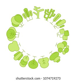 Green tree and plant border blank circle shape for text, ecology concept