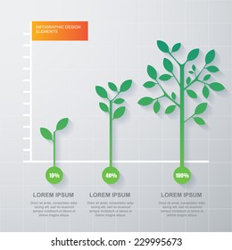 Green tree and plant diagram infographics template. Vector illustration. Business development and growth concept.