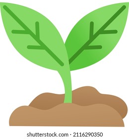 Green tree plant sprout growing in ground soil vector icon. Flat seedling growth. Agriculture, garden and organic eco farm logo