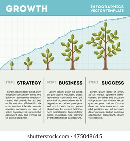 Green tree and plant timeline diagram infographics vector template. Strategy business success illustration