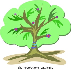 Green Tree with Purple Flowers Vector
