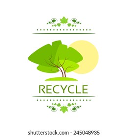 green tree recycle flat eco icon vector illustration