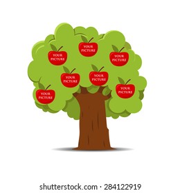 Green tree with red apples. Apple tree with space for text. Vector Eps 10.